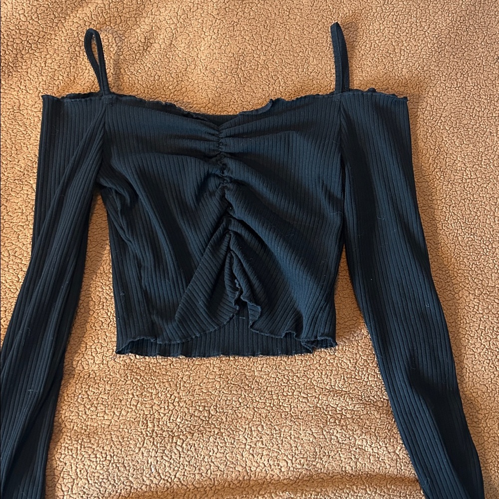 Black Ruched Off-Shoulder Top
